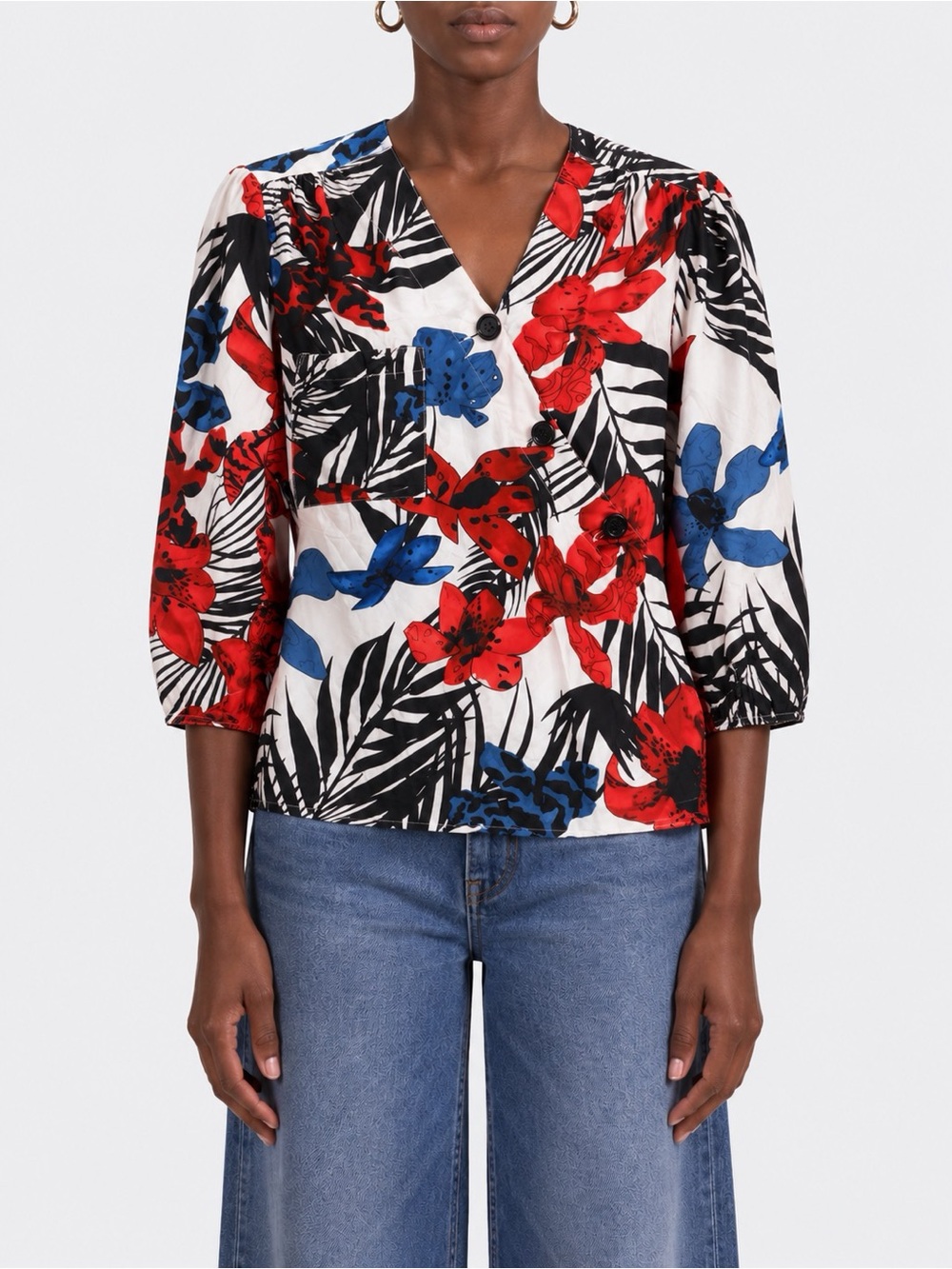 See by Chloé 100% Silk Tropical Floral Print Blouse Women Size US 10